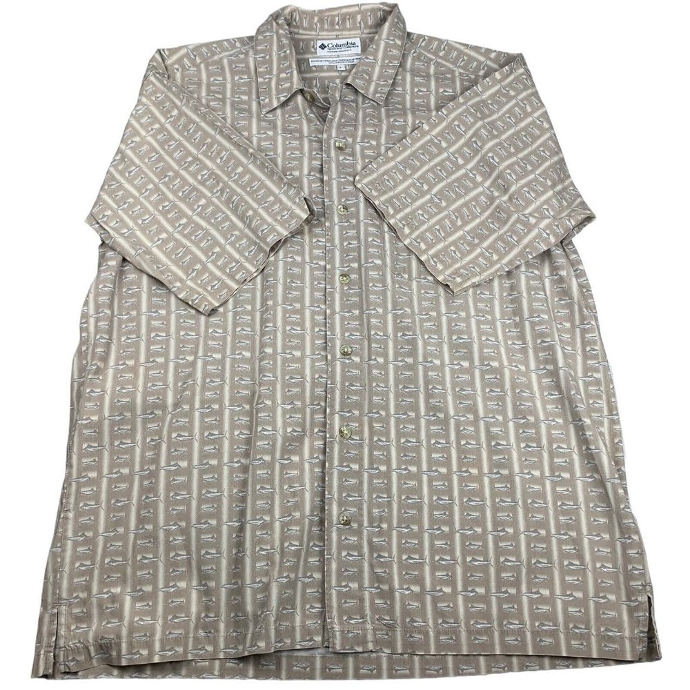 Columbia Sportswear Men's Brown Sailfish Pattern Short Sleeve Button Up Size L